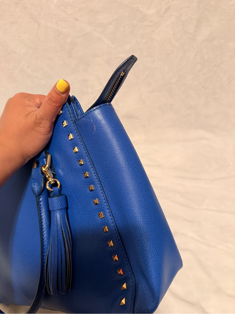 Russet Studded Leather Tote Bag with Tassel - Picture 9 of 16